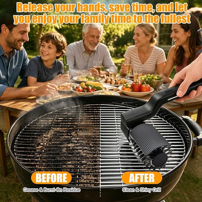 Electric Grill Brush Cordless Rechargeable BBQ Cleaner | 3-Speed Modes, 2600mah High-Torque Power, Rotary BBQ Scrubber, For Outdoor Stainless Steel Cast Iron Grates