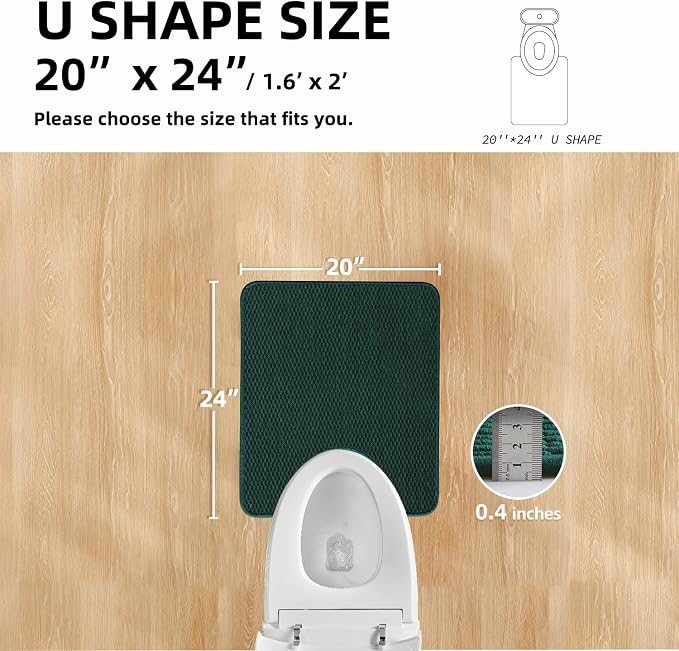 TYUU Toilet Rug, Thin Toilet Rugs U Shaped Washable Non Slip Absorbent Quick Dry Low Pile Toilet Mat, Dark Green 20"x24" U Shape