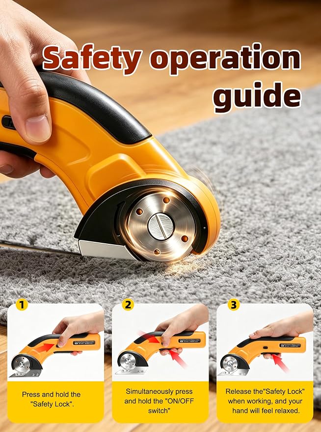 Cordless Electric Scissors,Rechargeable Cardboard Cutter, 4V Upgrade Electric Box Cutter with Safety Lock & LED Light, Powerful Cutting for Cardboard Box, Plastic, Leather（Yellow）