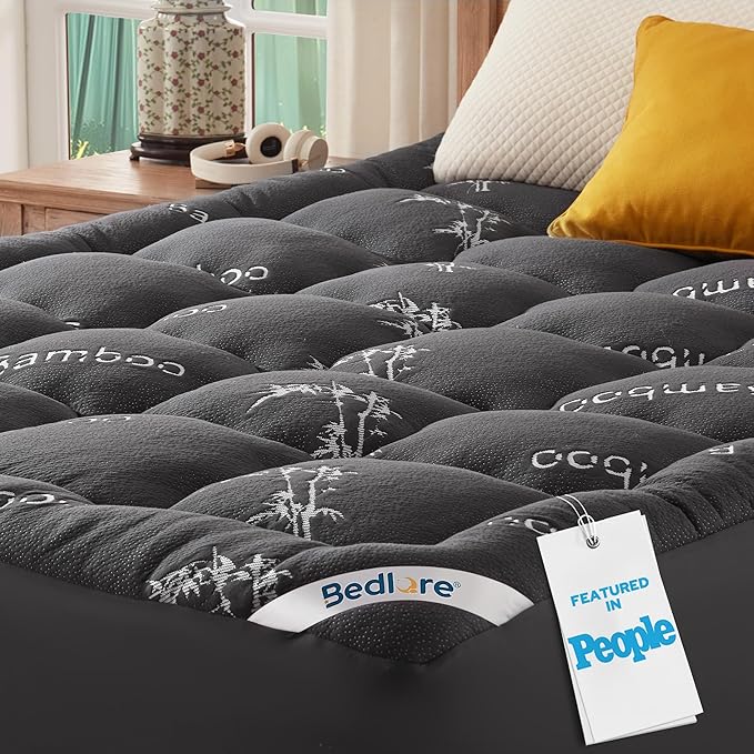 BEDLORE King Mattress Topper Viscose Derived from Bamboo, Thick Pillow Top Mattress Pad with Stretchable Pockets for 6"-18" Mattress, Soft Breathable Mattress Topper for Back Pain Relief(Dark Gray)