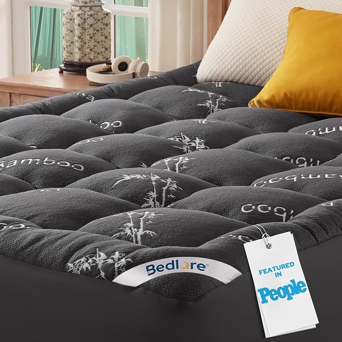 BEDLORE Full Size Mattress Topper Viscose Derived from Bamboo, Thick Pillow Top Mattress Pad with Stretchable Pockets for 6"-15" Mattress, Breathable Mattress Topper for Back Pain Relief(Dark Gray)
