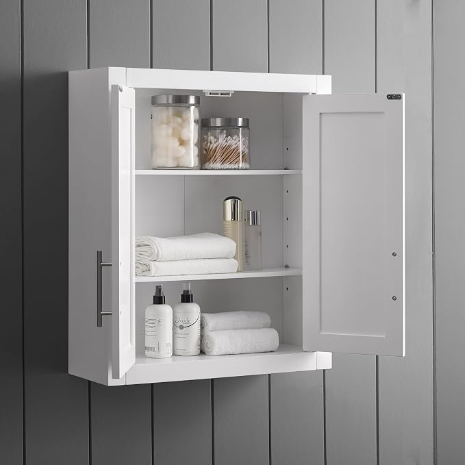 Crosley Furniture Savannah Wall Mounted Bathroom Storage Medicine Cabinet with Shelves, Snow