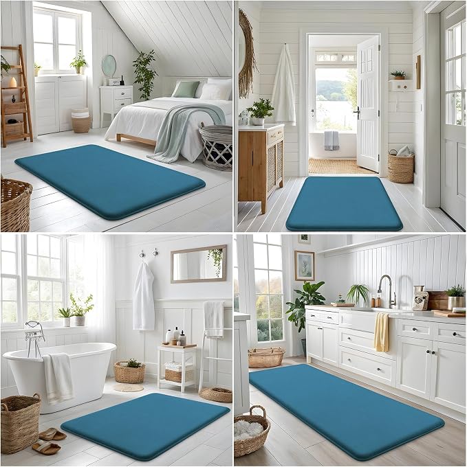 Smiry Memory Foam Bath Mat 47x20, Extra Soft and Absorbent Bathroom Mats, Non Slip Washable Carpet for Floor, Shower and Tub, Peacock Blue