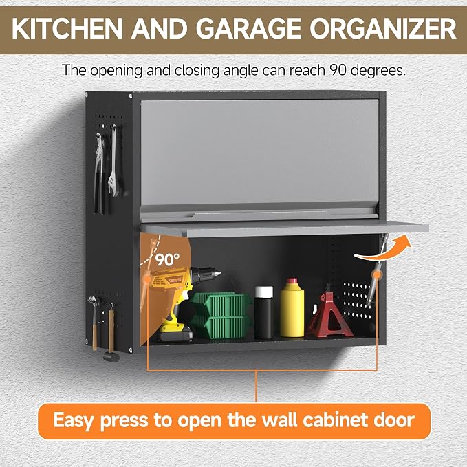 Coolsun 2 Door Metal Wall Cabinet, Garage Wall Cabinet with Up-Flip Door, 25.6" H Wall Mounted Metal Storage Cabinet for Garage,Basement,Ware House Assembly Required