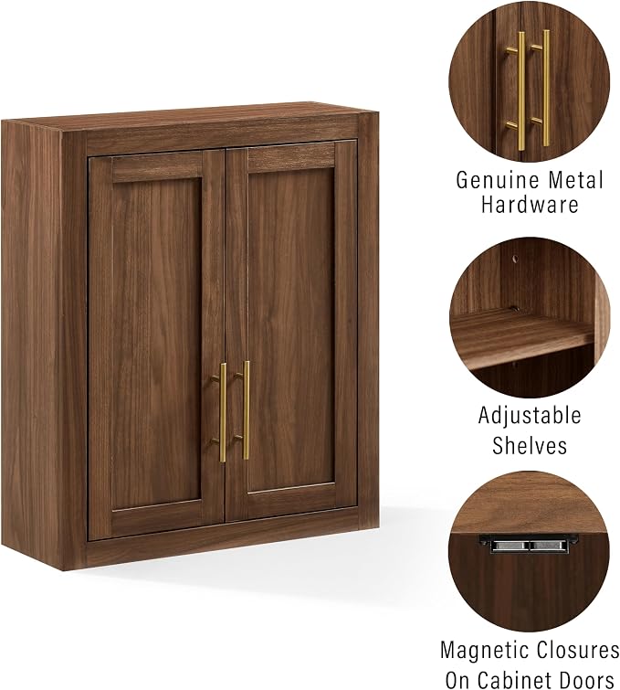 Crosley Furniture Savannah Wall Mounted Bathroom Storage Medicine Cabinet with Shelves, Walnut
