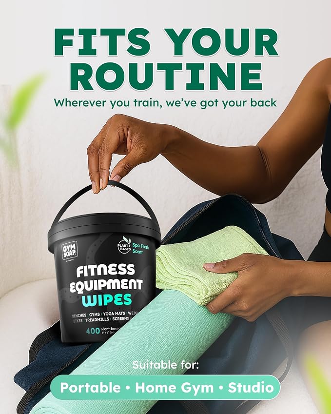 Gym & Yoga Mat Cleaner Wipes, Plant Based - 500 Gym Equipment Wipes to Clean Exercise Equipment, Treadmill, Peloton Bikes - Gym Supplies, Yoga Supplier, Cleaning Wipes for Home & Gym - Spa Fresh Scent