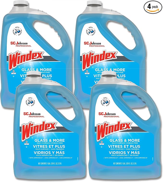 SC Johnson Professional Windex Glass and More Multi-Surface Cleaner, Windex Glass Cleaner Refill, Multi Surface Cleaner, 128 fl. oz. Bottles, 4 Count, for Professional Use Only
