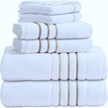 Bath Towels Set for Bathroom – Luxury 6-Piece Cotton Towels, Soft Absorbent & Quick Dry, 600 GSM Bath Towels for Bathroom, Hotel Spa Quality (White/Taupe, 6- Bath Towel Set)