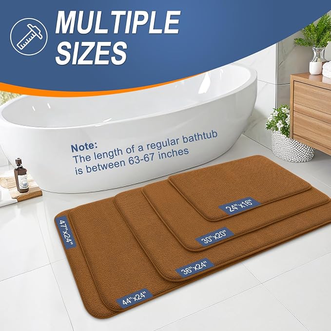 OLANLY Memory Foam Bathroom Runner Rugs 47x24, Absorbent Long Mat, Ochre | Soft Quick Dry Bath Mat Rugs, Non-Slip, Machine Washable Mat for Bathroom Floor, Tub and Shower, Home Decor Accessories