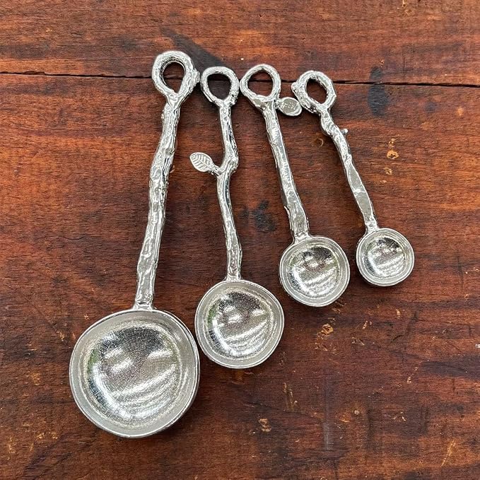 Crosby & Taylor Twig Artisan Pewter Measuring Cups and Spoons with Display Post, 9-piece Set, Handmade in the USA