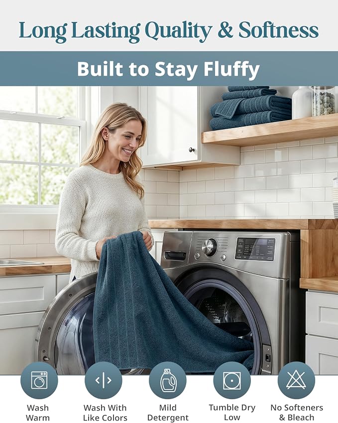 Casa Platino Bath Towel Set Absorbent Quick Dry 100% Cotton - Steel Blue | Pack Of Towels - OEKO-TEX Certified, Ring-Spun Durability, Ring-Spun Cotton, Terry Weave Comfort, Long-Lasting Comfort