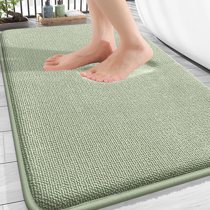 OLANLY Thick Memory Foam Bathroom Rug 30x20, Absorbent Bath Mat, Sage Green | Soft Quick Dry Bath Rugs Mats, Non-Slip, Machine Washable Carpet for Bathroom Floor, Tub and Shower, Home Decor Accessories