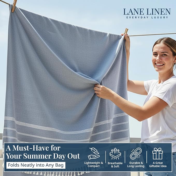 LANE LINEN Beach Blanket Sand Free, Soft & Large Beach Towel - Navy Blazer | Oversized Beach Mat, 82"x82" - For Sand, Grass, Gravel & Poolside - Folds Compact, Easy To Carry - Roomy Family Size