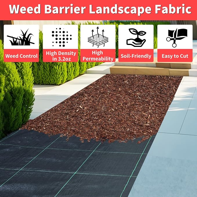 4ft x 100ft Landscape Fabric -Heavy Duty Weed Barrier Fabric for Landscaping, Weed Blocker Cloth,Geotextile Fabric for Garden, Driveway & Ground Cover, Garden Weed Mats,Grid Design