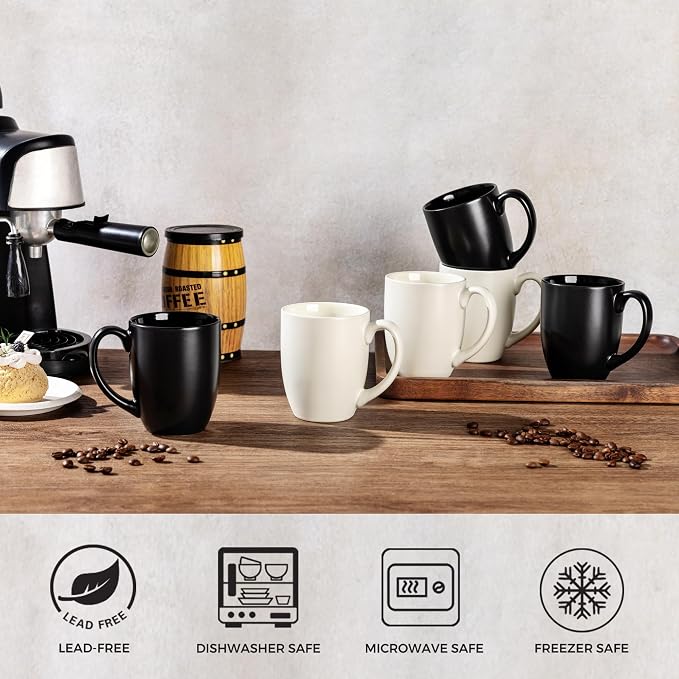 AmorArc 12 OZ Coffee Mugs, Matte Black Coffee Cups with Large Handle for Man, Woman, Ceramic Coffee Mugs Set of 12 for Latte/Cappuccino/Cocoa/Milk, Dishwasher & Microwave Safe