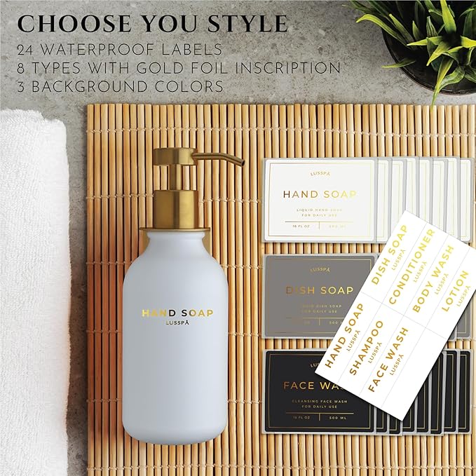 Shower Shampoo Dispenser Wall Mounted – 3 Refillable 16.9 oz White Bottles with Stainless Steel Pumps & No-Drill Adhesive Holders – Soap Dispenser Set for Bathroom (3 X White/Gold)