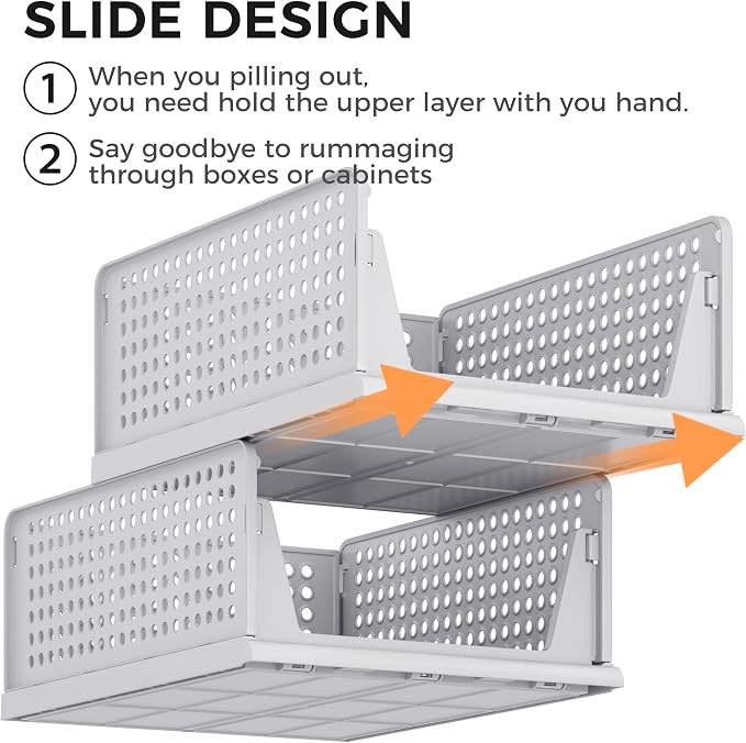 Pinkpum Grey 6 Pack Closet Organizers Storage Bins, Stackable Plastic Drawer Basket for Clothing, Stackable Storage Bins Shelf Storage Container for Closet Wardrobe Bedroom Bathroom Office