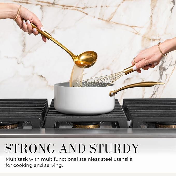 Black and Gold Kitchen Utensils Set - 7-Piece Silicone Cooking Tools with Gold Utensil Holder for Nonstick Cookware and Modern Kitchens - Stylish Luxury Kitchen Accessories