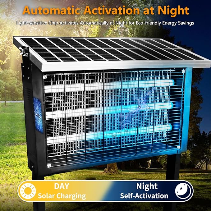 Powerful Super Large Solar Bug Zapper Outdoor for 8000 sq.ft, Rechargeable Solar Mosquito Zapper with High Powered, Outdoor Bug Zapper for Patio Garden Backyard RV Camping with 30W Solar Panel