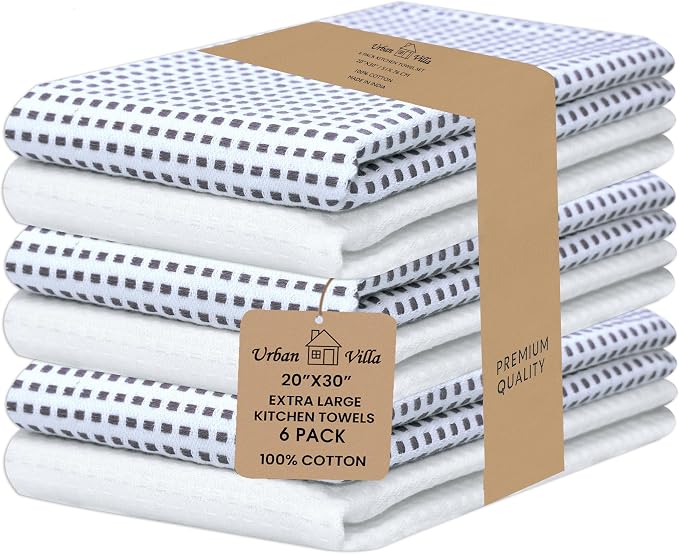 Urban Villa Christmas Dot Check Kitchen Towels Set of 6 20X30 Inches 100% Cotton Highly Absorbent Kitchen Towels Premium Quality Ultra Soft Mitered Corners Towels Iblue/White