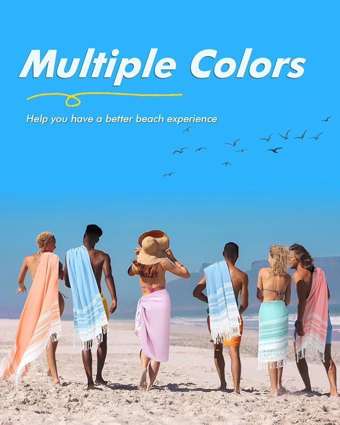 Genovega 6 Packs Oversized Turkish Beach Towel 74"x38" Thin Quick Dry Sand Free Pool Swim Towels Large XL Adult Clearance Blanket Travel Vacation Accessories Essentials Multi Dark Blue Rhombus
