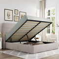 Allewie Queen Size Lift Up Hydraulic Storage Bed Frame Light Beige | Modern Wingback Headboard, Hydraulic Support Storage, No Box Spring Needed