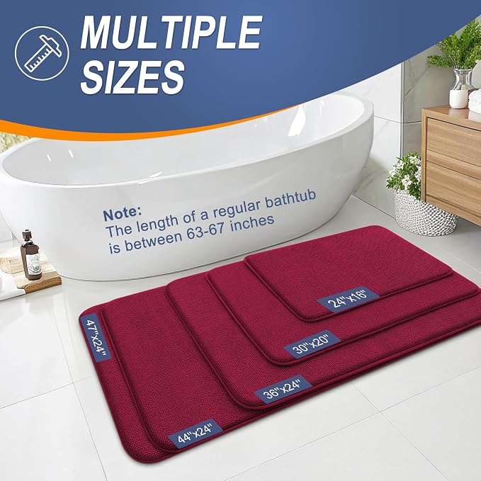 OLANLY Memory Foam Bathroom Runner Rugs 70x24, Absorbent Long Mat, Burgundy | Soft Quick Dry Bath Mat Rugs, Non-Slip, Machine Washable Mat for Bathroom Floor, Tub and Shower, Home Decor Accessories
