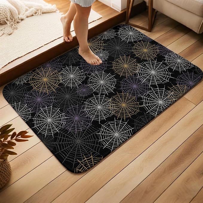 Black Halloween Bathroom Rugs Non Slip Washable Bath Mat Absorbent Front Door Mat Purple White Yellow Net Classic Black Indoor Doormat for Kitchen Entryway Shower Decor Accessories 31.5"x47.2"