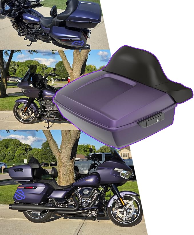 Advanblack 2025 RG Tour Trunk Pack Purple Abyss Denim King Tour Trunk Pack Luggage +Wrap-Around Backrest Pad for '97-'25 Harley Touring Road King Street Glide Electra Glide CVO models