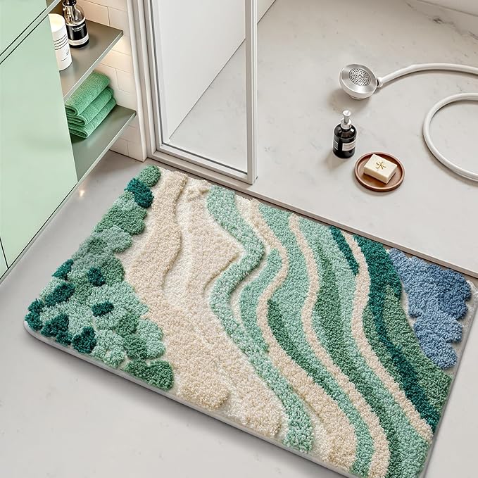 LUMI Beach Bathroom Rug Upgraded, Non Slip Bath Mat Quick Dry, Ultra Soft Washable Absorbent, Ocean Sea Theme Bath Rug for Shower Floor, Home Decor, Kids Room, Bathtub, 20"x32"