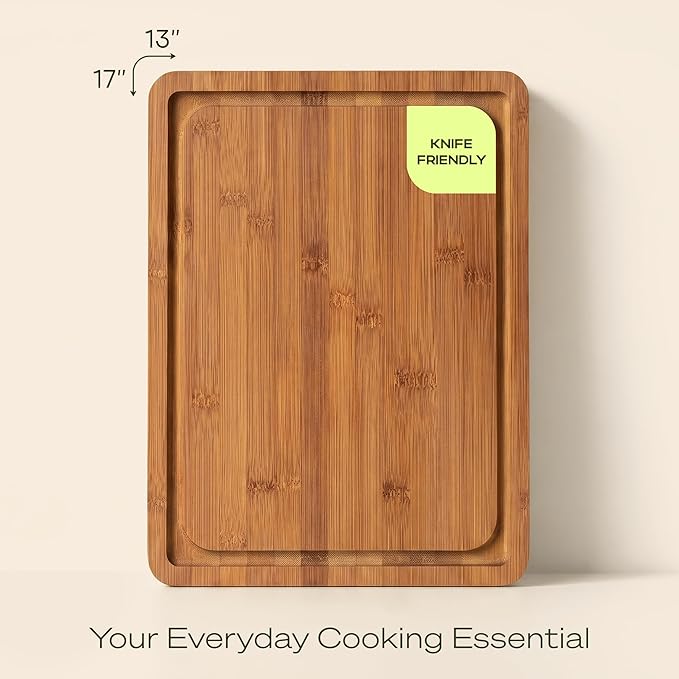 ROYAL CRAFT WOOD Wooden Cutting Board - Bamboo Cutting Boards with Juice Groove - Kitchen Chopping Board for Meat Cheese and Vegetables, Heavy Duty Serving Tray w/Handles, 13” x 17”