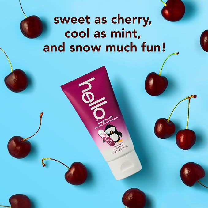 Hello Penguin Chill Kids Toothpaste with Fluoride, Kids Mint Toothpaste with Cherry Flavor, Freshens Breath and Helps Prevent Cavities, Strengthens Enamel, SLS Free, 4.2 oz Tube (Pack of 3) | Freshens Breath, Prevents Cavities, Strengthens Enamel, Tast...