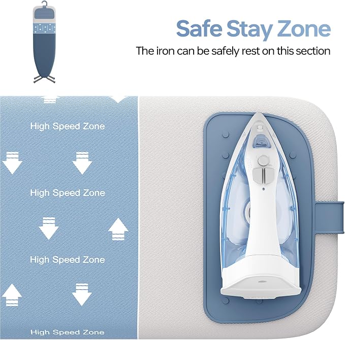 Foldable Ironing Board Standard Size, Iron Board Table Stand Foldable, Space-Saving Iron and Ironing Boards Set, Folding Ironing Boards Full Size with High Speed Zone & Silicone Rest 13x43 Cowboy Blue