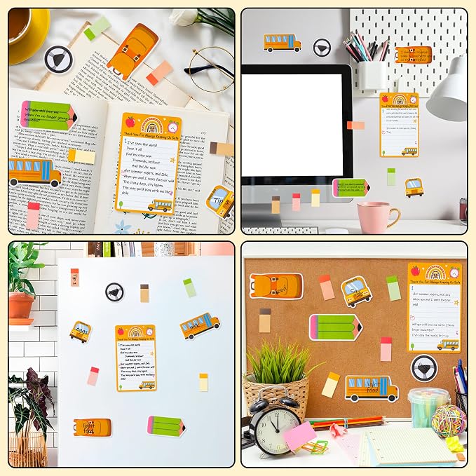 Xqumoi Best Bus Driver Sticky Notes Set - School Bus Pencil Shaped Self-Stick Note Pads Teacher Appreciation Thank You Gift Writing Memo Pad Page Marker Back to School Office Party Favors Supplies
