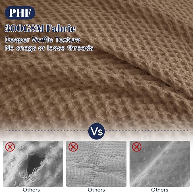 PHF Waffle Duvet Cover Set King Size, No Snagging Ultra Soft Luxury Textured Breathable Comforter Cover for All Season 3pcs, Durable Bedding Duvet Set with 2 Pillow Shams, 104"x90", Mocha