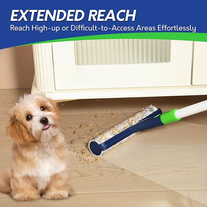 BOOMJOY Pet Hair Rmover Set - Long Handle Hair Remover Brush, Extra-Wide Lint Rollers for Floor