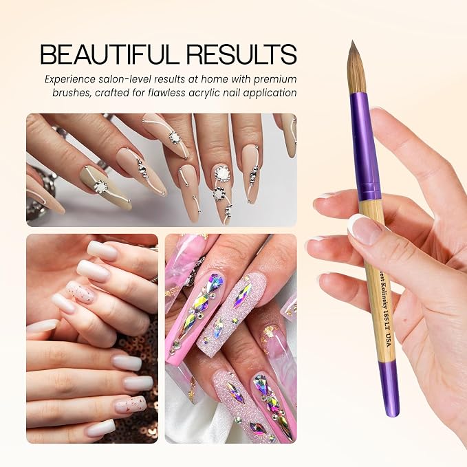 Pana USA Acrylic Nail Brush100% Pure Kolinsky Hair New LIMITED EDITION BEIGE PURPLE Wood Handle with Purple Ferrule Round Shaped Style (Size # 18)