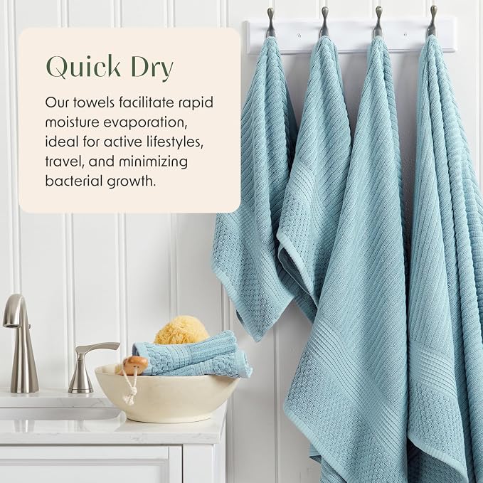 Springtree Home 100% Cotton Bath Towel Set | 4-Pack | Textured | Aegean | Absorbent & Quick-Dry Bathroom Towels | Textured and Durable Cotton Towels for Bathroom | OEKO-TEX | Krista Collection