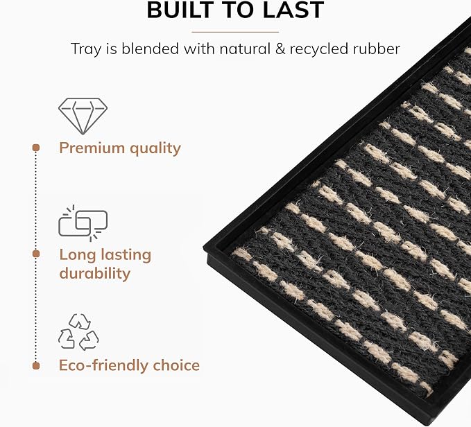 Anji Mountain Heavy Duty Waterproof Rubber Shoe Storage Mat Organizer/Boot Storage Tray Multi Use For Entryway with Coir, Gray and Ivory Insert , Fits 3 Pair (34.5" Wide)