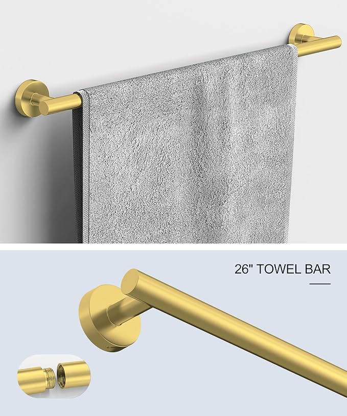 6 Pcs Brushed Gold Bathroom Accessories Hardware Set SUS304 Stainless Steel Towel Rack and Toilet Paper Holder Set Bath Towel Bar Set Wall Mounted for Bathroom Kitchen by HOMEMYSTIQUE