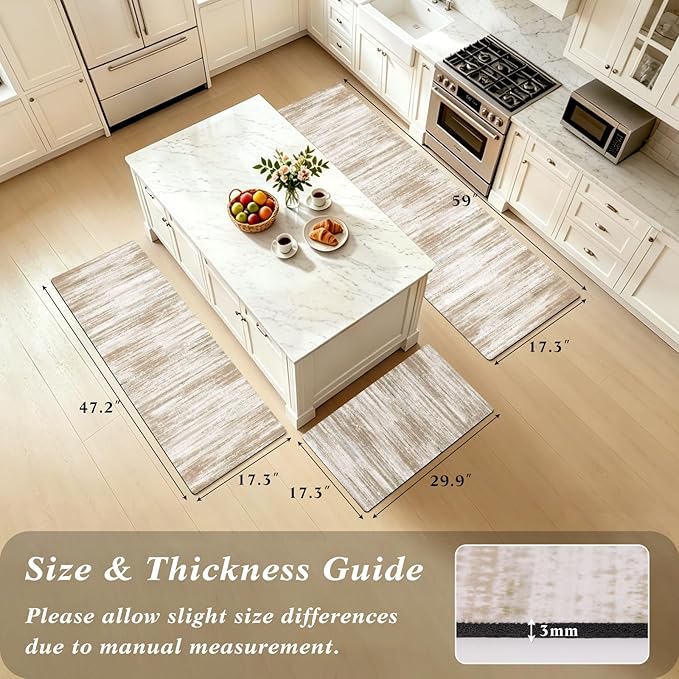 XLHOMO Kitchen Rugs Sets of 3, Non Slip Washable Kitchen Mats for Floor, Cushioned Anti-Fatigue Comfort Kitchen Mat, Rubber Backing Abstract Kitchen Floor Mat for Laundry, Desk, Sink, Office