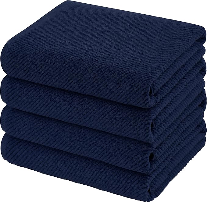VOOVA & MOVAS Bath Towels 4PC, 100% Cotton, 30x56 in, Navy Blue | Quick Dry, Thick, Soft, Absorbent, Luxury Shower Towel Set For Bathroom, Towel Gift Set