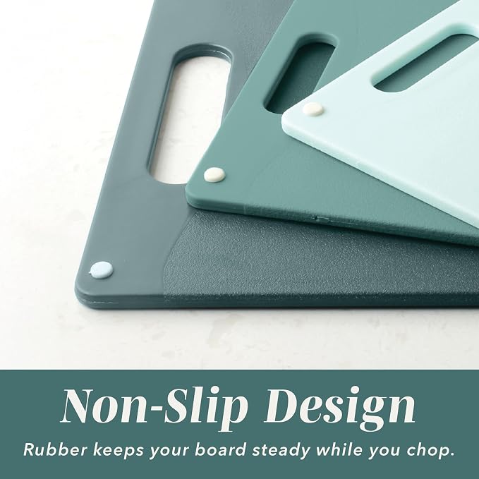 COOK WITH COLOR Non-Slip Cutting Board Set – Kitchen Essentials with Easy Grip Handle for Meat, Veggies, and Fruits, 3 Cutting Boards, Teal
