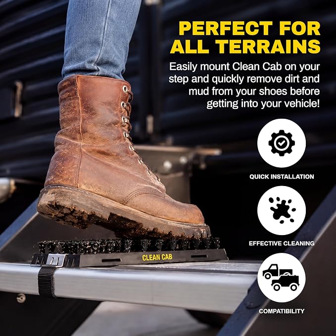 Universal Fit Truck Step Mounted Brush - Heavy Duty Boot Brush for Trucks, RVs, SUVs, and Semis - Easy Velcro Mounting - Perfect for Camping, Jobsite, and Home - Durable and Reliable