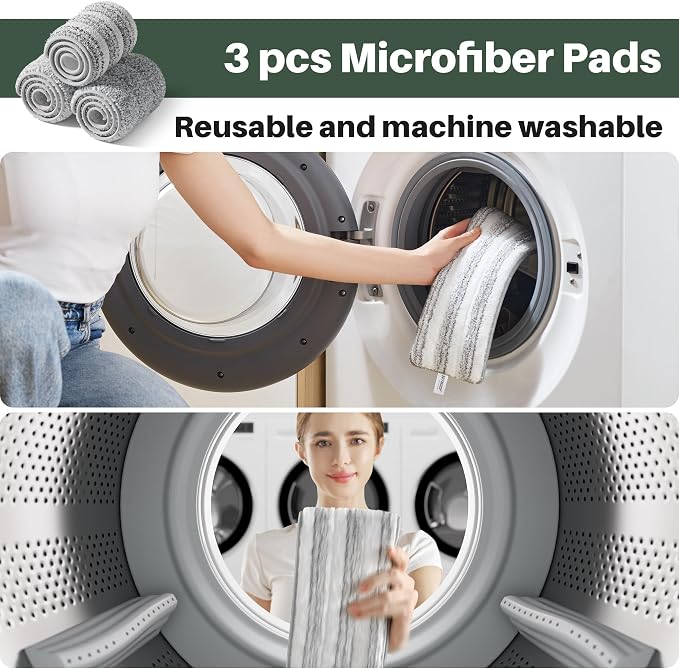 JOYMOOP Commercial Mop and Bucket Set, 17.7-inch Dust Mops for Floor Cleaning, Flat Mop Bucket with Wringer, Include 3 Reusable Microfiber Mop Pads - Forest Green