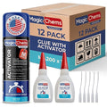 Magic Chems CA Glue with Activator Kit (24 x 0.8 oz Glue + 12 x 6.7 fl oz Activator), Cyanoacrylate Adhesive for 3D Printing & Acrylic, Strong Bond Super Glue Accelerator Set (12 Pack)