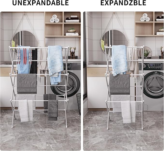 3 Tier Clothes Drying Rack, Foldable Drying Rack Clothing,Indoor & Outdoor Laundry Rack for Drying Clothes,Space-Saving Design,Small Collapsible Portable Dryer Racks for Laundry,Pure White