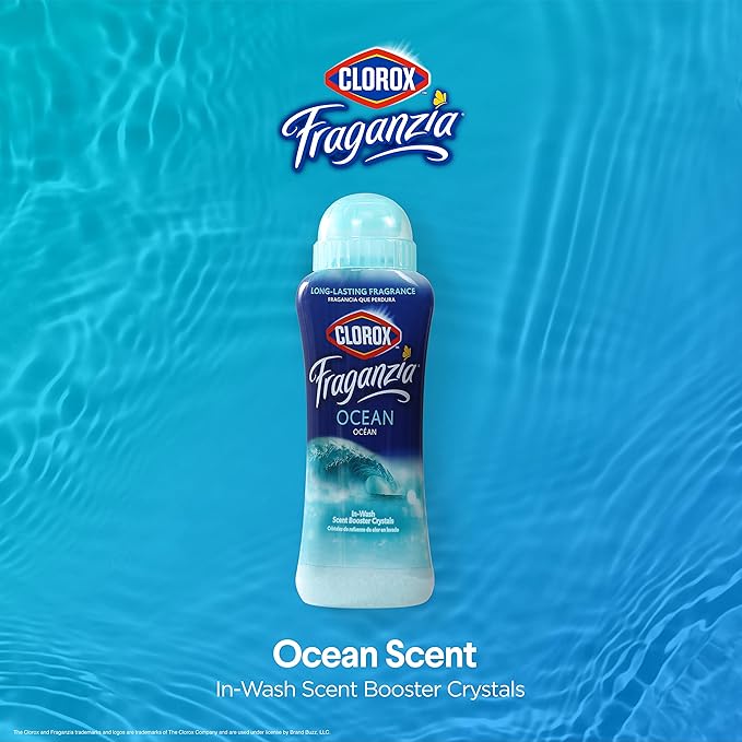 Clorox Fraganzia In-Wash Laundry Scent Booster Crystals, Ocean Scent Fragrance Beads for Clothes and Linens, Safe for All Fabrics and Colors, HE Compatible, 18 Oz (Pack of 4)