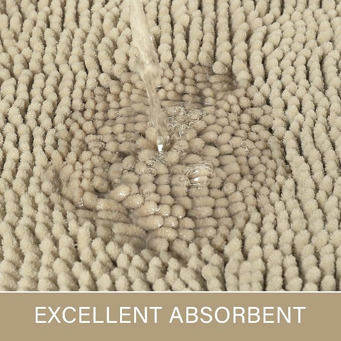 LOCHAS Luxury Bathroom Rug Shaggy Bath Mat 24 x 70 Inch, Beige | Washable Non Slip Bath Rugs for Bathroom Shower, Soft Plush Chenille Absorbent Carpets
