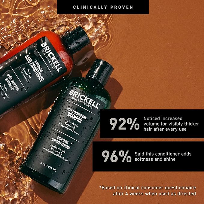 Brickell Men's Daily Revitalizing Hair Care Routine, Shampoo and Conditioner Set For Men, With Pro-Vitamin B5, Aloe, and Tea Tree Oil, Strength and Volume Enhancing Conditioner, Gift Set